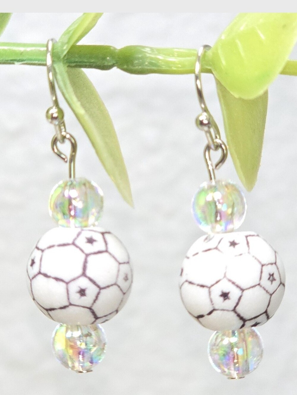 Soccer Ball Acrylic Beaded Sporty Fashion Dangling Drop Earrings. Soccer player